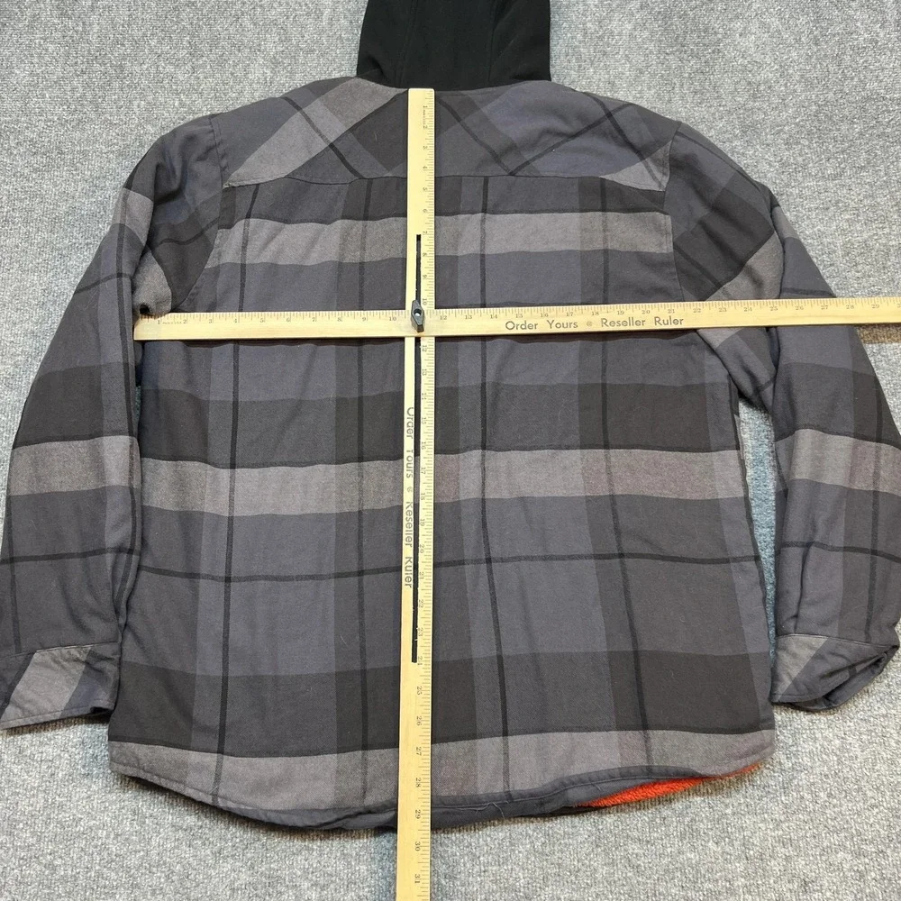 Troll Co Jacket Mens Large Gray Plaid Flannel Hooded Sherpa Lined Parka Snap